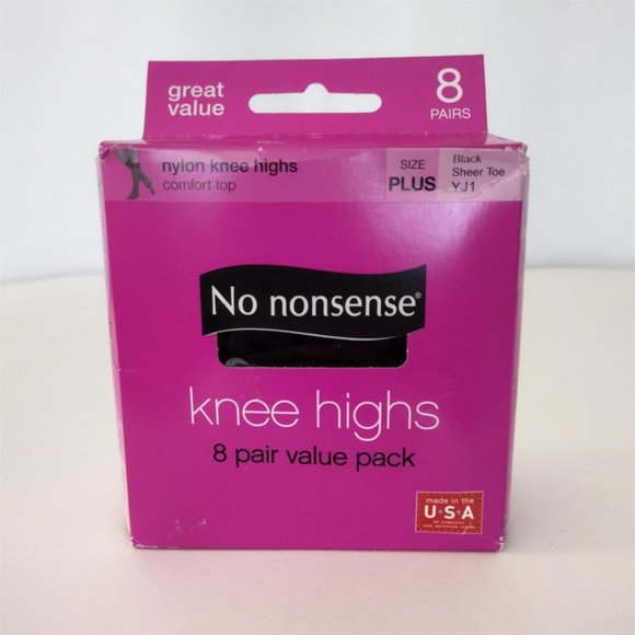 No Nonsense Black Knee High Pantyhose 8 Pair Value Pack Size M/L - Picture 2 of 4